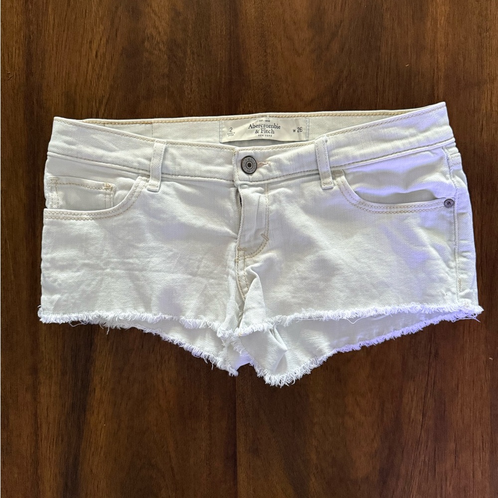 Abercrombie & Fitch White Jean Shorts Distressed Frayed Hem